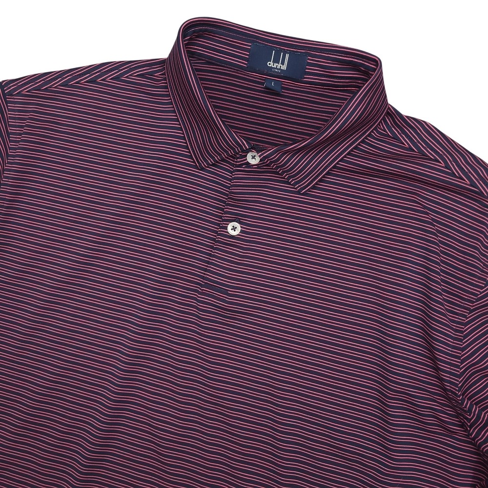 Dunhill Polo Shirt‎ Mens Large Blue Stripe Kinloch Golf Performance Stretch Logo